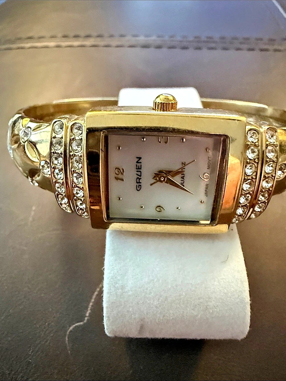 Gruen Women's Gold-Tone Rhinestone Cuff Watch